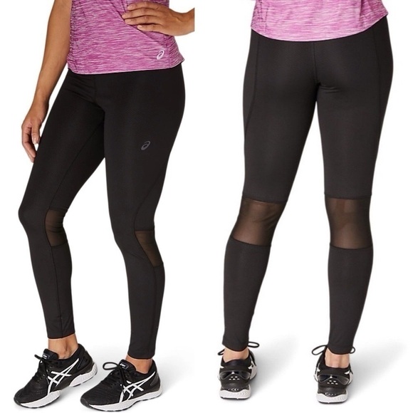 ASICS 7/8 Fashion Women’s Tight Training Apparel black Emboss mesh inset Large - Picture 1 of 13